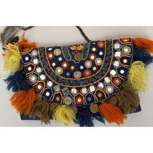NWOT America & Beyond Blue Beaded Chain Strap Small Handbag Boho Gypsy